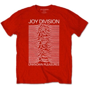 Joy Division - Joy Division Unisex Tee : Unknown Pleasures White On Red i gruppen CDON - Exporterade Artiklar_Manuellt / T-shirts_CDON_Exporterade hos Bengans Skivbutik AB (4080862r)